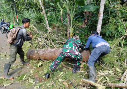 Jalur Bendungan Trenggalek Lumpuh, Babinsa dan Warga Bergerak Cepat