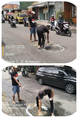 Polsek Taman & Ormas Jawara Tinjau Jalan Rusak, Imbau Warga Tingkatkan Keselamatan dan Waspada Kriminalitas