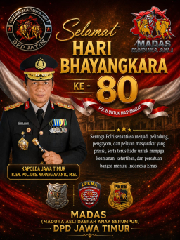 MADAS (Madura Asli Daerah Anak Serumpun) DPD Jawa Timur Sampaikan Ucapan Selamat Hari Bhayangkara ke-80, Apresiasi Dedik