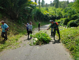 Sinergi Tanpa Batas, Babinsa Sidorejo Bersama Warga Bersihkan Rumput Tebing Demi Keselamatan Penguna Jalan