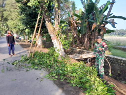 Wujud Kemanunggalan TNI, Babinsa Ngoran Pelopori Gotong Royong Bersihkan Jalan Desa