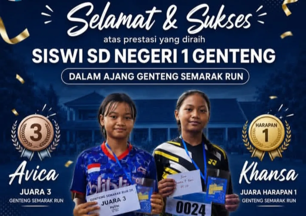 Avica dan Khanza Bawa SDN 1 Genteng Sabet Prestasi dalam Ajang Genteng Semarak Run 6K