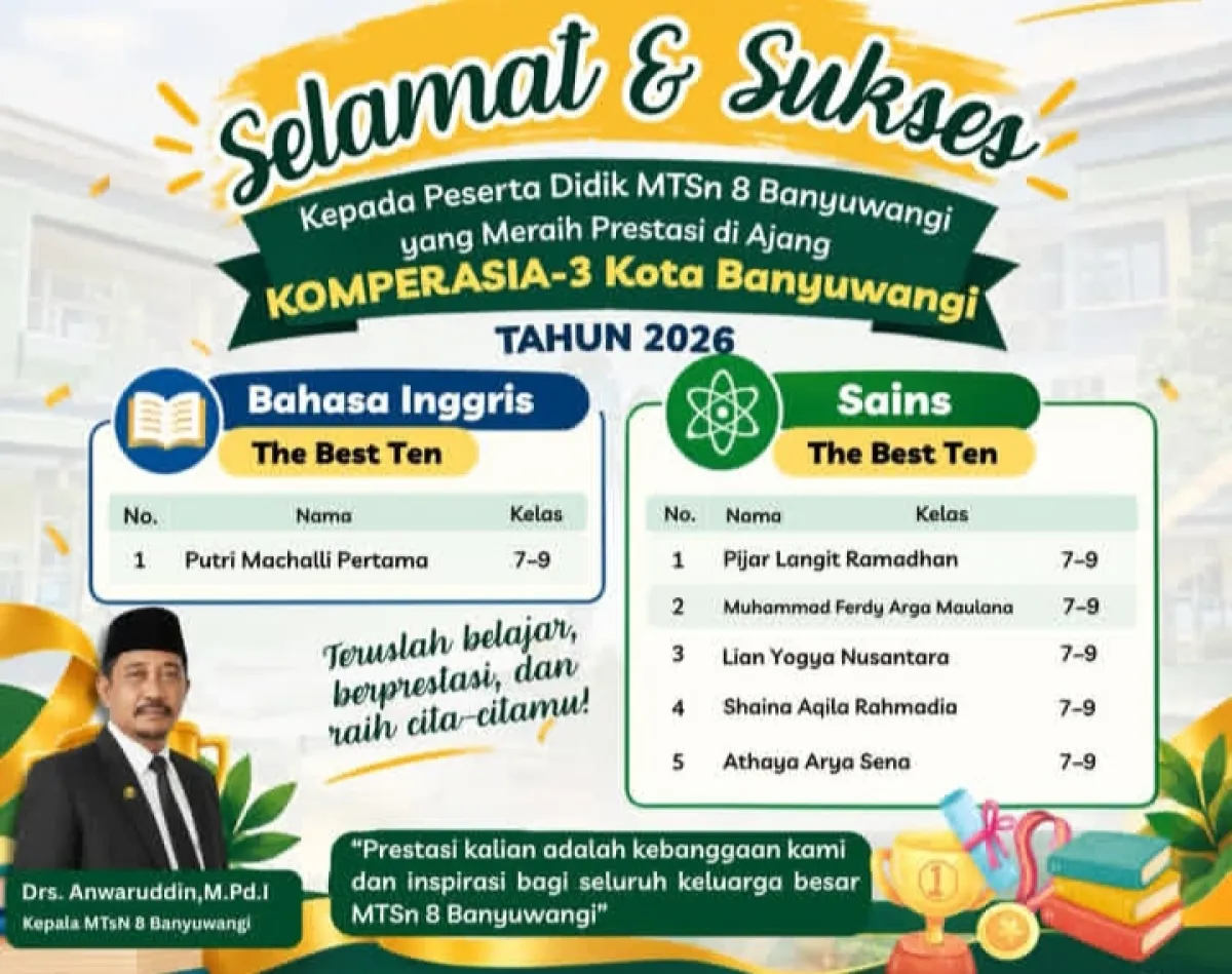Enam Siswa MTsN 8 Banyuwangi Tembus The Best Ten KOMPERASIA 3