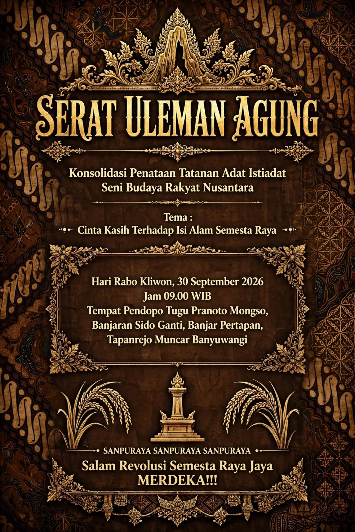Supono Gelar Konsolidasi Penataan Tatanan Adat Istiadat dan Seni Budaya Rakyat Nusantara