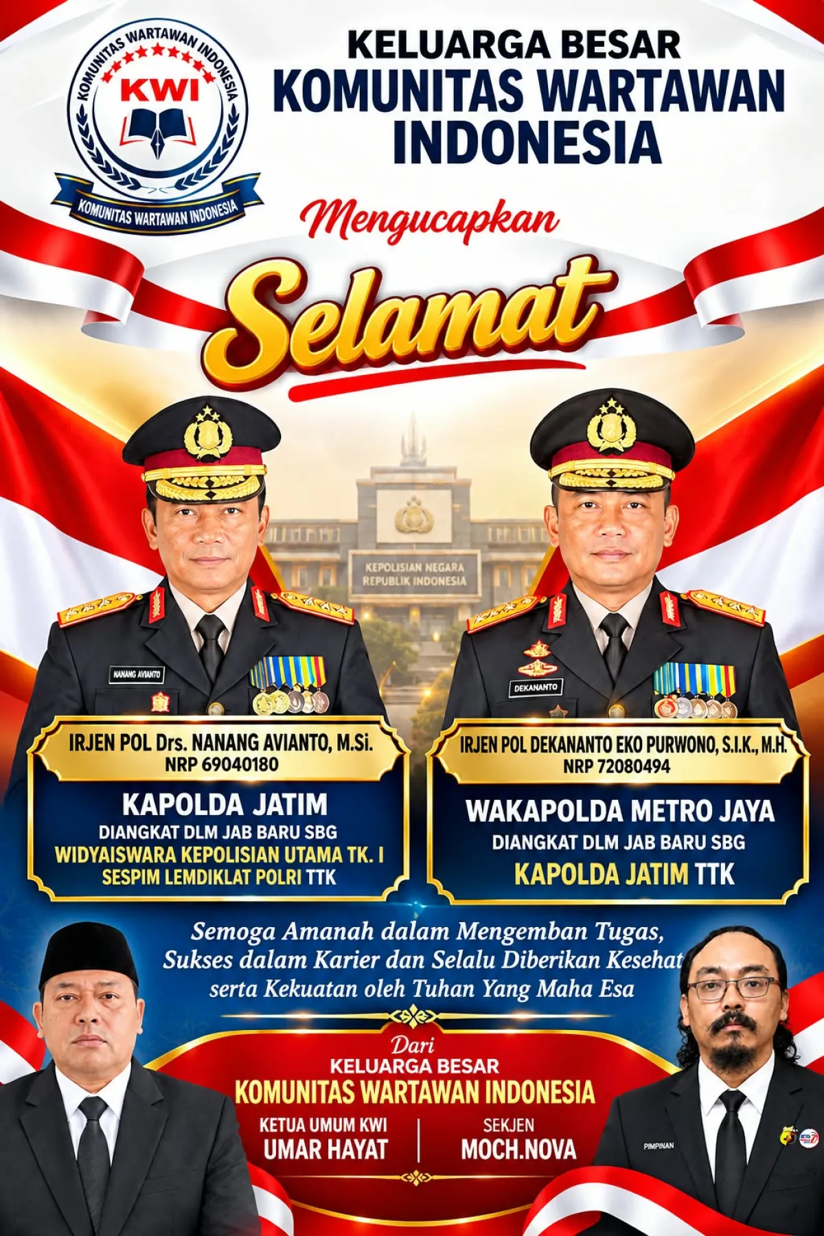 Ketua Umum KWI Ucapkan Selamat Kepada Irjen Pol Dekananto Eko Purnomo Sebagai Kapolda Jawa timur yang Baru